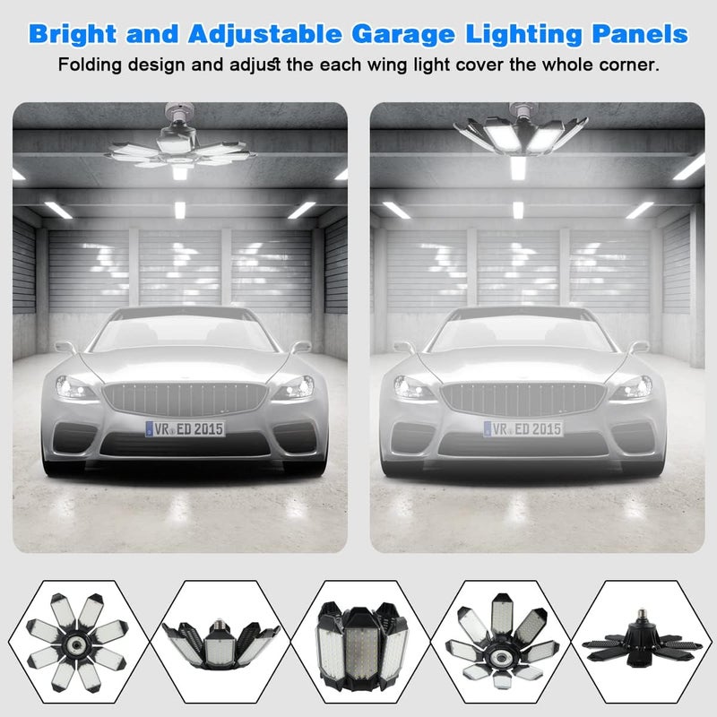 POLARPRA Led Garage Light - 20000LM Super Bright 6500K Garage Lights Ceiling Led w/ 8 Adjustable Panels Garage Shop Light Compatible for E26/E27 Socket Applicable for Workshop Barn Warehouse Attic - Image 3